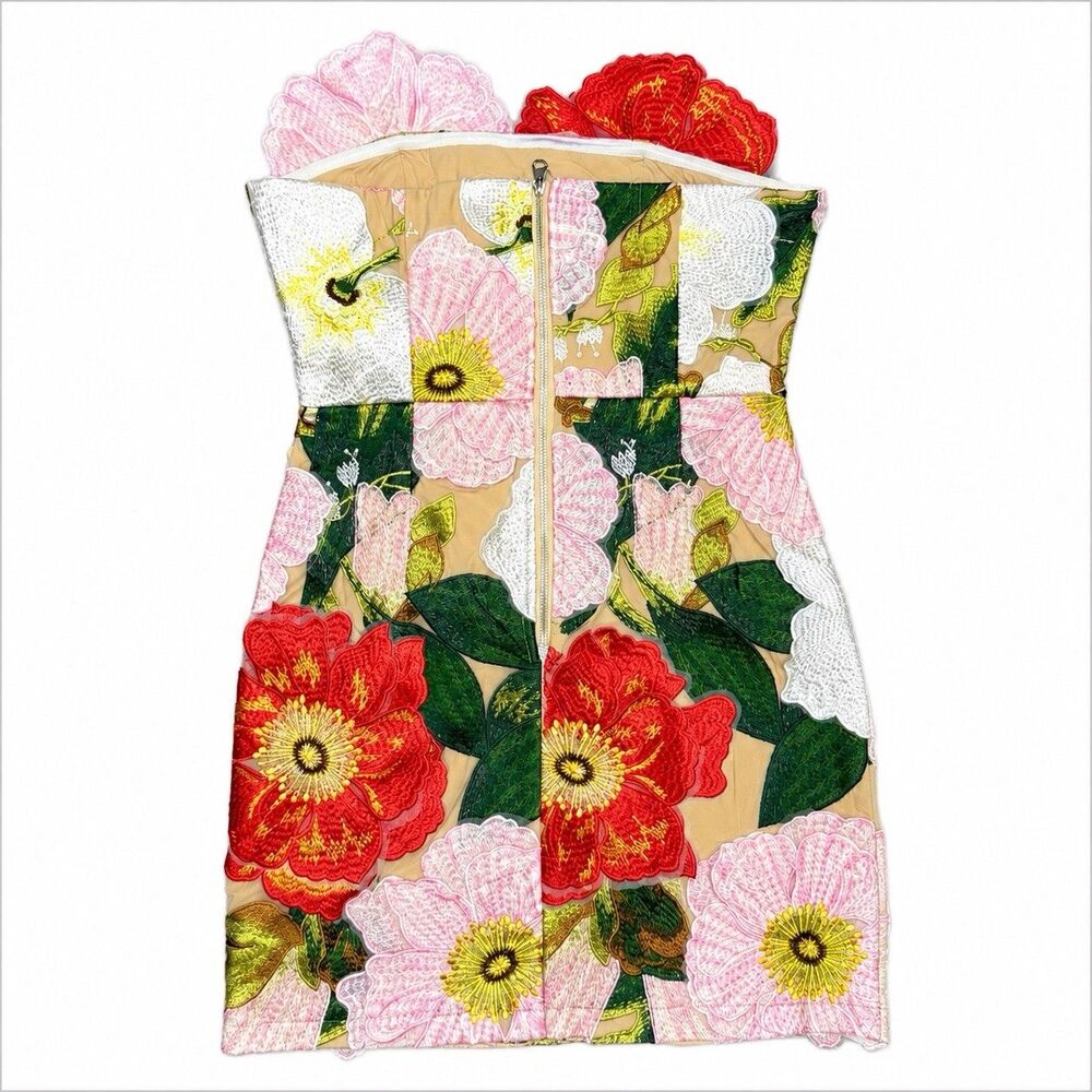 Productseeker 3D Floral Embroidered Mini Dress XS Coquette Romantic Cocktail NWT - Picture 4 of 8